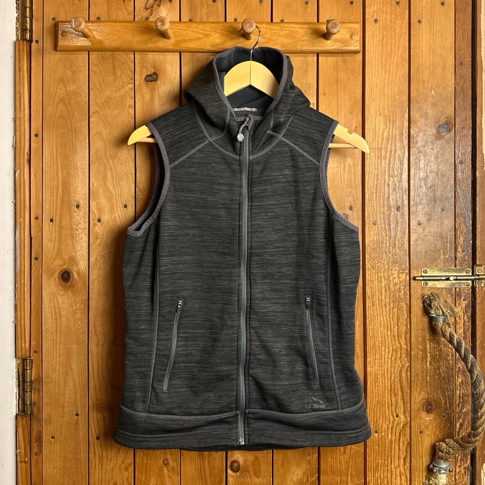 Grey/Black Hooded L.L. Bean Sleeveless Zip-Up Vest